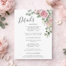 Cartão Postal Pink Floral Rose Wedding Details Enclosure Card