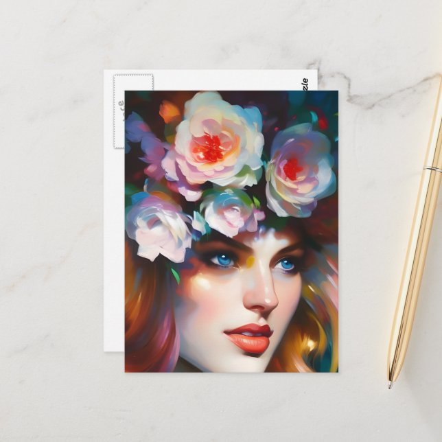 Cartão Postal Pink Flowers in her Hair (Frente/Verso In Situ)