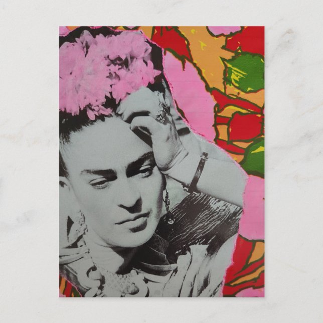 Cartão Postal Pink Flowers in Her Hair Mixed Media Collage (Frente)