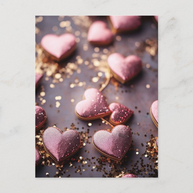 Cartão Postal pink glitter hearts for valentine`s day (Frente)