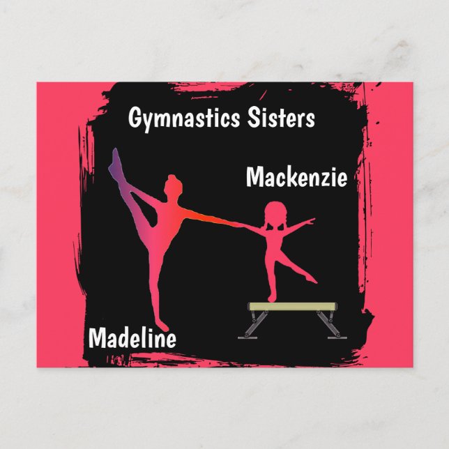 Cartão Postal Pink Grunge Gymnastics Sisters Name Art Postcard (Frente)