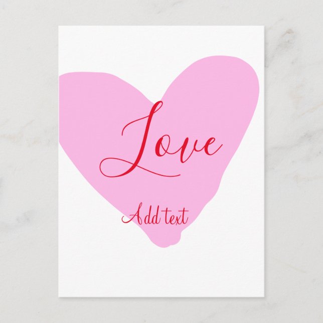 Cartão Postal Pink heart love happy Valentine's day text red nam (Frente)