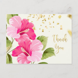 Cartão Postal Pink Hibiscus, ouro confetti Obrigado