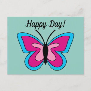 Cartão Postal Pink Magenta Blue Butterfly Add Text