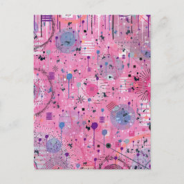 Cartão Postal Pink Maximalist Abstract Art 
