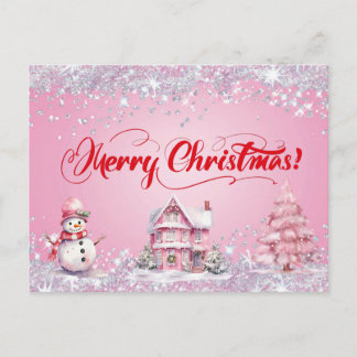 Cartão Postal Pink Merry Christmas 