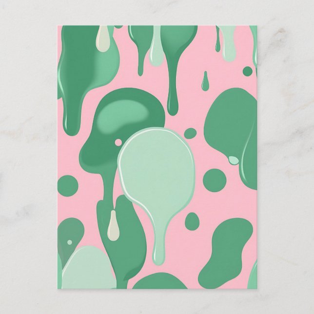 Cartão Postal Pink Mint Green Melting Drip Pattern Abstract  (Frente)