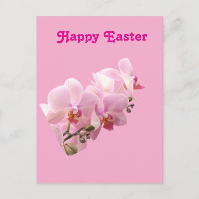 Cartão Postal Pink Orchids “Happy Easter” (Frente)