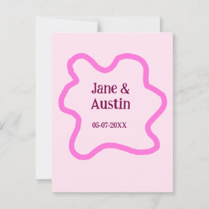 Cartão Postal Pink pastel retrorando borda do casamento data do 