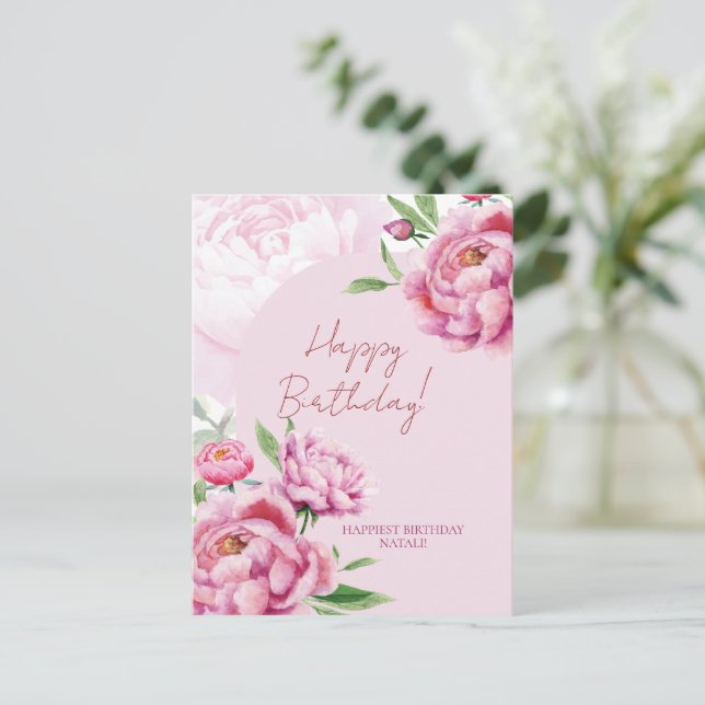 Cartão Postal Pink Peony Birthday Folded Greeting Card (Em pé/Frente)