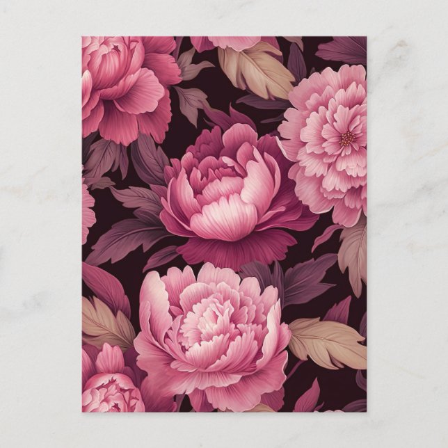 Cartão Postal pink peony flowers postcrossing card (Frente)
