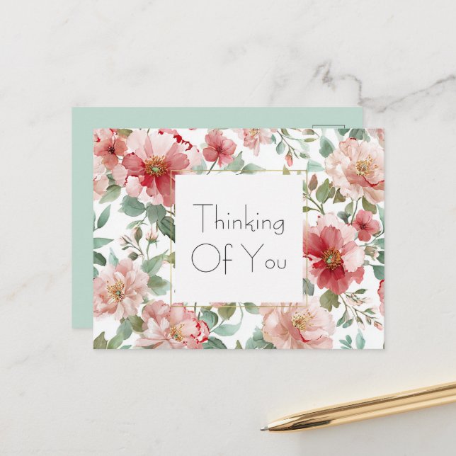 Cartão Postal Pink Red Flowers Mint   (Frente/Verso In Situ)