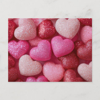 Cartão Postal Pink Red Glitter Hearts Valentine`s Day Card 