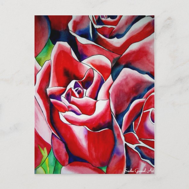 Cartão Postal Pink Roses — pintura de aquarela (Frente)