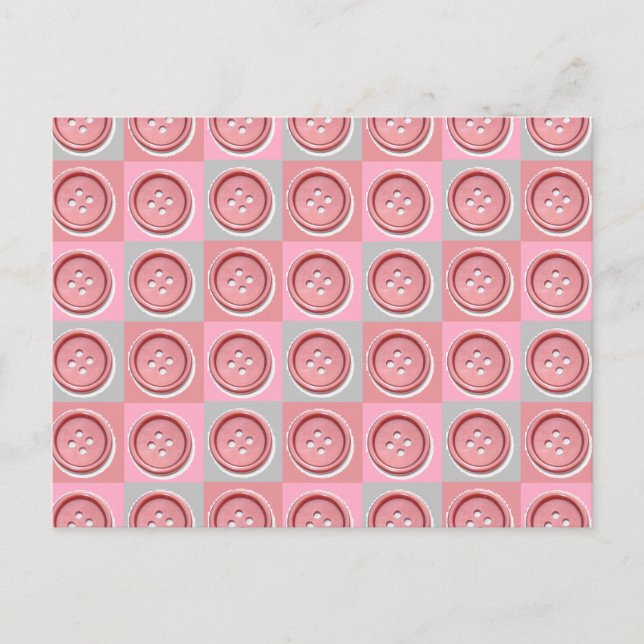 Cartão Postal Pink Sewing Button Checked (Frente)