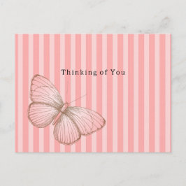Cartão Postal Pink Stripes with Butterfly Thinking of you