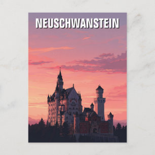 Cartão Postal Pink Sunset Neuschwanstein Castle Alemanha Viagem