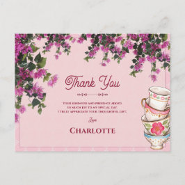 Cartão Postal Pink Teacups Stack Vintage Bridal Shower Thank You