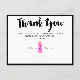 Cartão Postal Pink Watercolor Dress Mannequin Poshmark Obrigado