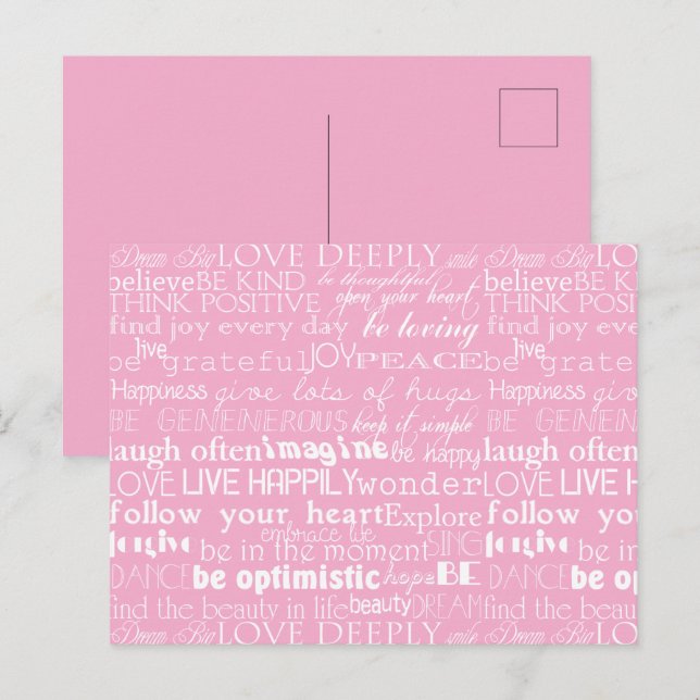Cartão Postal Pink White Inspirational Words Christmas (Frente/Verso)