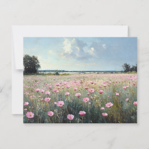 Cartão Postal Pink Wildflower Landscape Impressionista Pintura