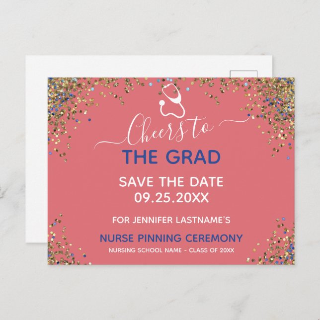 Cartão Postal Pinning de Graduação de Enfermeiro com Glitter Sal (Frente/Verso)