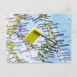 Cartão Postal Pino do mapa colocado em Tóquio, Japão no mapa, cl