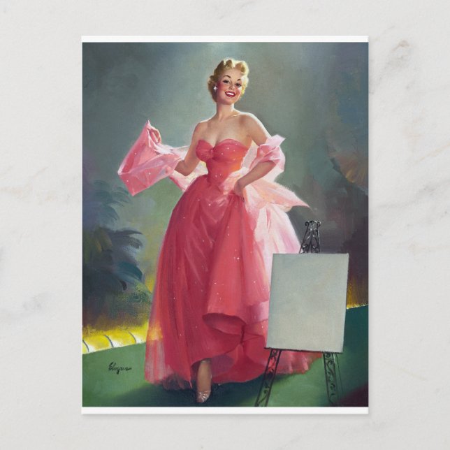 Cartão Postal Pino do vestido vermelho (Frente)