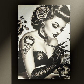 Cartão Postal Pino-up do Gótico tatuado retrô