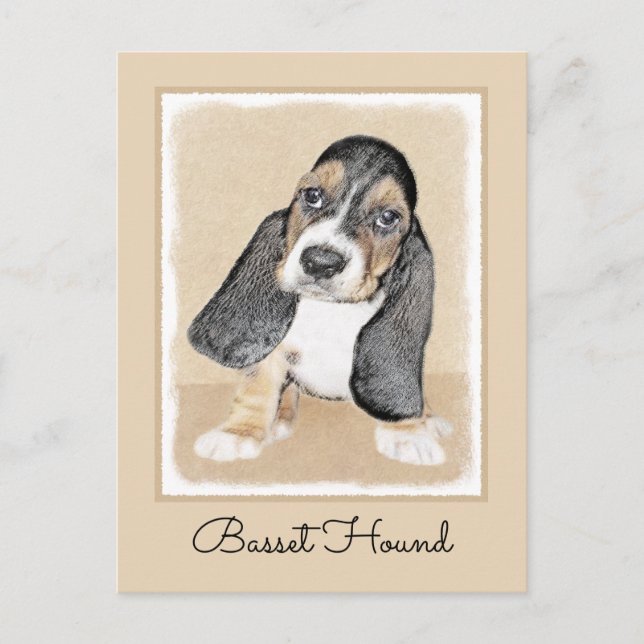 Cartão Postal Pintado de Cachorro Basset - Arte Cachorro Origina (Frente)