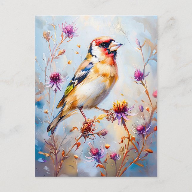 Cartão Postal Pintassilgo em Voo, Estilo Impressionista (Frente)