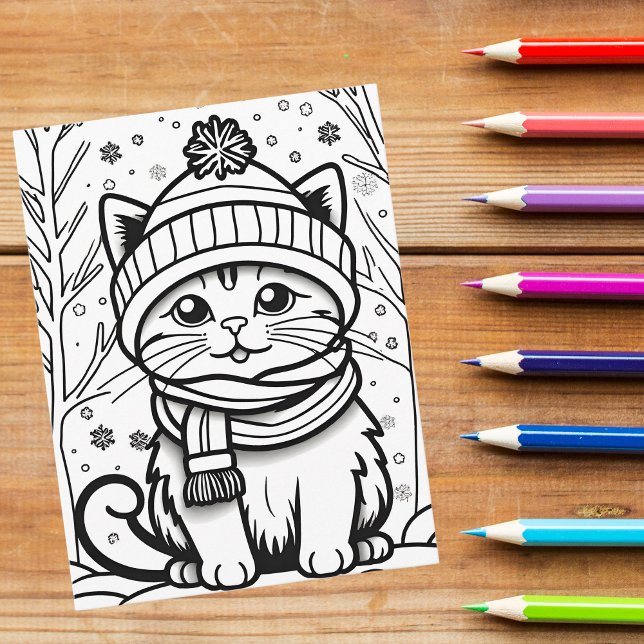 Cartão Postal Pinte Você Mesmo! Gatinho de Inverno (Criador carregado)
