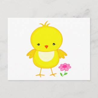 Cartão Postal Pintinho bonito com flor