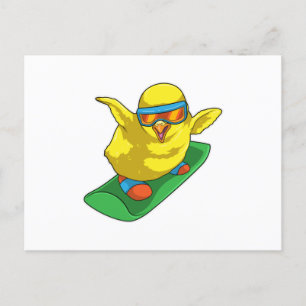 Cartão Postal Pintinho Snowboarder Snowboard