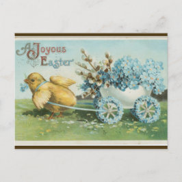 Cartão Postal Pintinho Vintage Com Páscoa De Rodas Flores