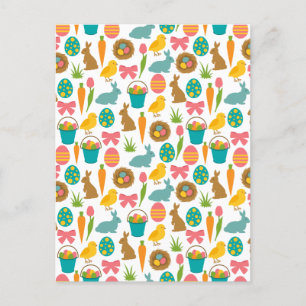 Cartão Postal Pintinhos de coelho de ovos de felz pascoa Patten