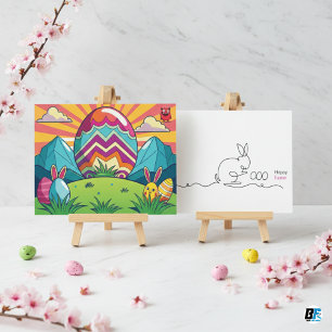 Cartão Postal Pintinhos de safra minimalista e bonés de Páscoa