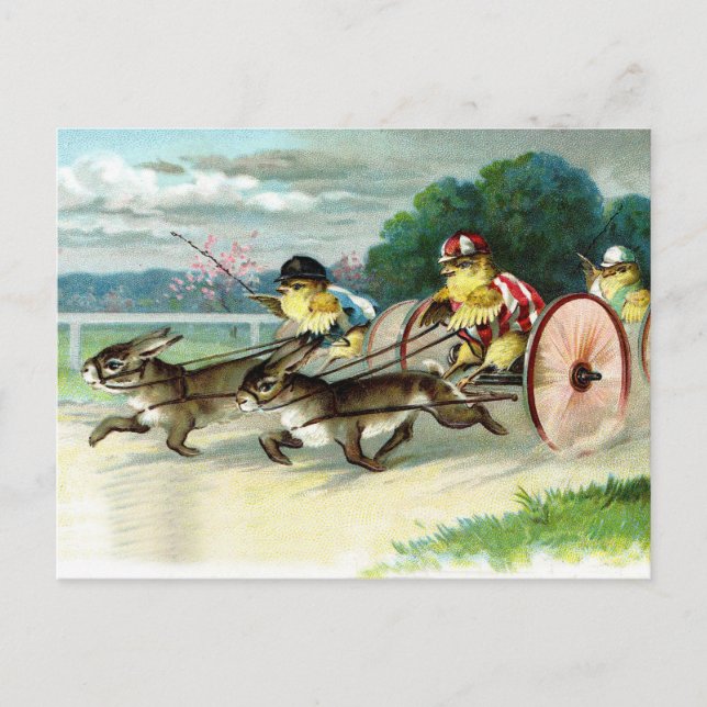 Cartão Postal Pintinhos e coelhos de Páscoas (Frente)