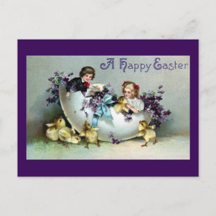 Cartão Postal Pintinhos, miúdos, violetas e vintage gigante da