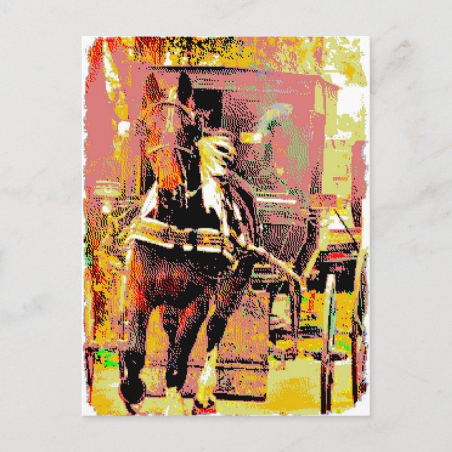 Cartão Postal Pinto Amish Horse 8 Bits Art (Frente)
