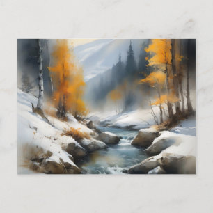 Cartão Postal Pintor da paisagem fluvial serene snowy