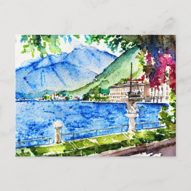 Cartão Postal Pintor de Aquarela do Lago Como (Frente)
