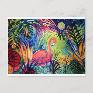 Cartão Postal Pintor de Aquarela Flamingo Sanibel, Rosa, Meia-No