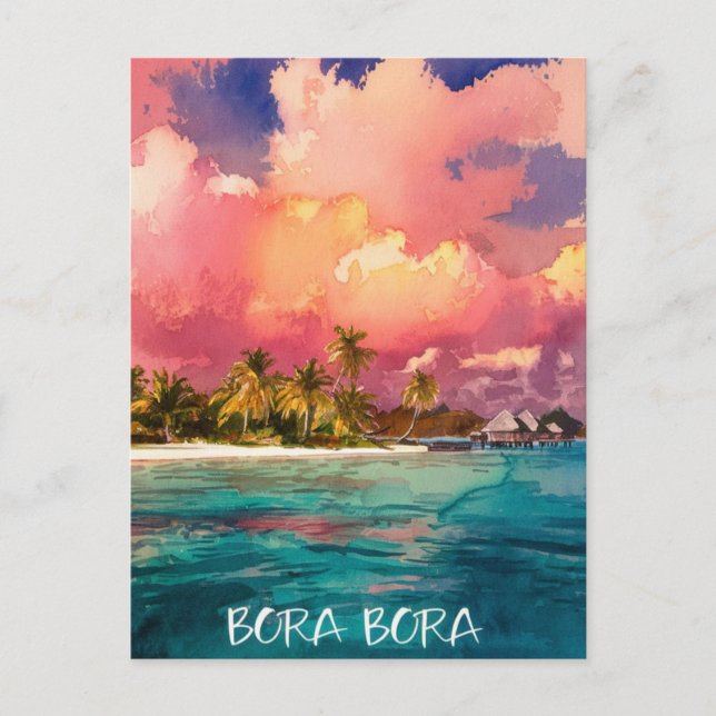 Cartão Postal Pintor De Aquarela Polinésia Francesa Bora Bora Bo (Frente)