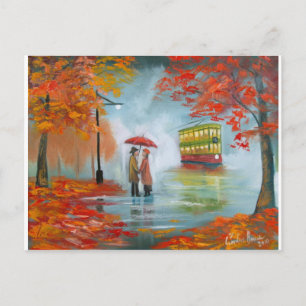 Cartão Postal Pintor de elétrico de guarda-chuva vermelho no ou