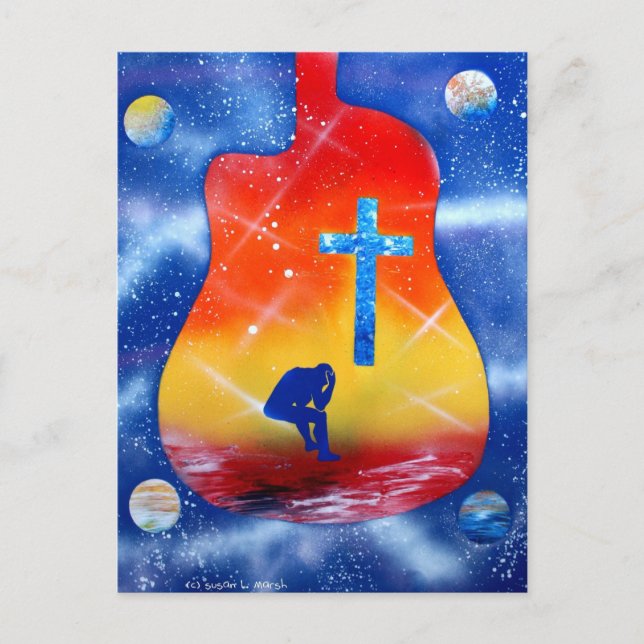 Cartão Postal Pintor de spray de pimenta desesperado, guitarra e (Frente)