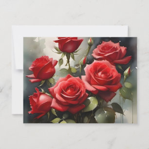 Cartão Postal pintura a aquarela bonito do rosa vermelha