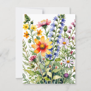 Cartão Postal pintura a aquarela de flores silvestres bonito e c