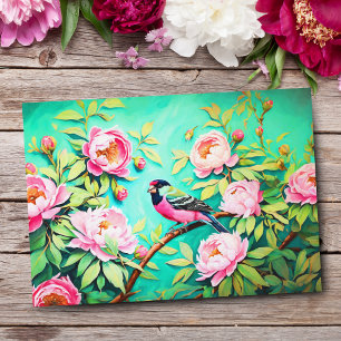 Cartão Postal Pintura a óleo de arte Ai Peony Pine Gosbeak