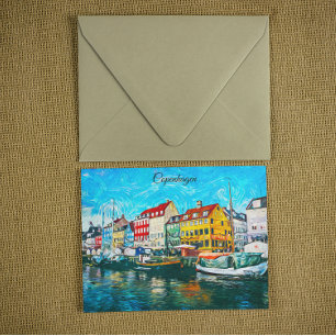 Cartão Postal Pintura a Óleo de Copenhagen na Frente Marítima de